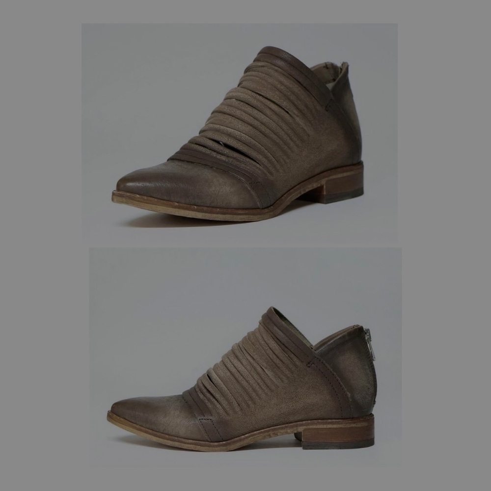 $178 Free People Lost Valley Strappy Pointed Toe Taupe Leather Ankle Boots Sz 8